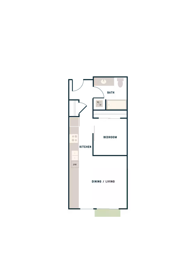 Open 1 Bed, 1 Bath - West Apt B West-421 floor plan